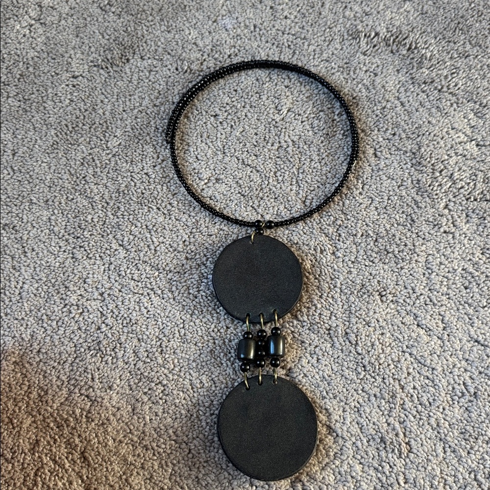 African Maasai Beaded Leather Statement Necklace Black Gold Tribal Pendant - Picture 4 of 4